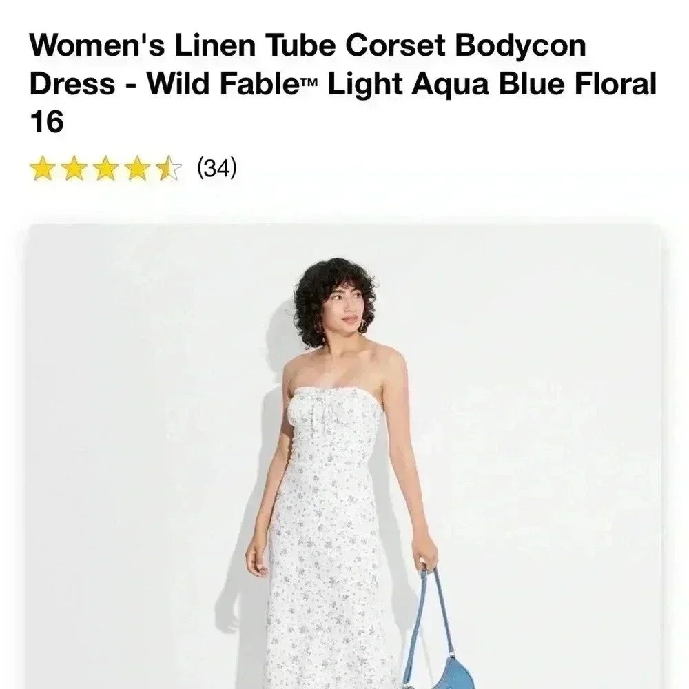NWT Women's Linen Tube Corset‎ Bodycon Dress - Wild FableAqua Blue Floral